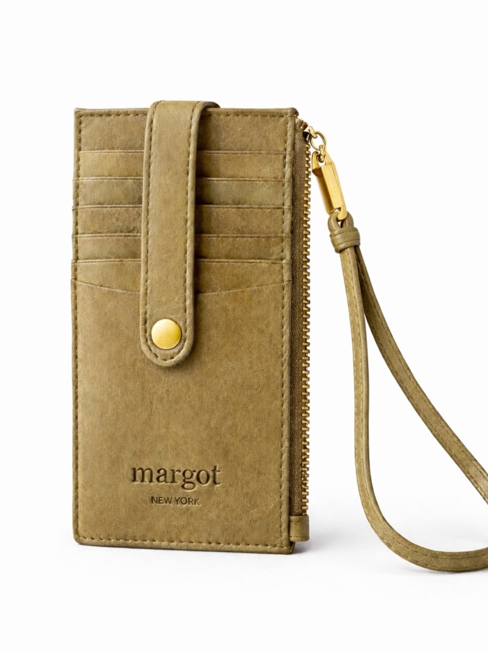 Margot Olive Green -grey slim leather Card case wallet wristlet